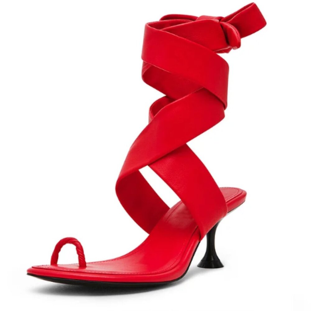 FSJ Red Spiral Wrap Stiletto Sandals - Women's
